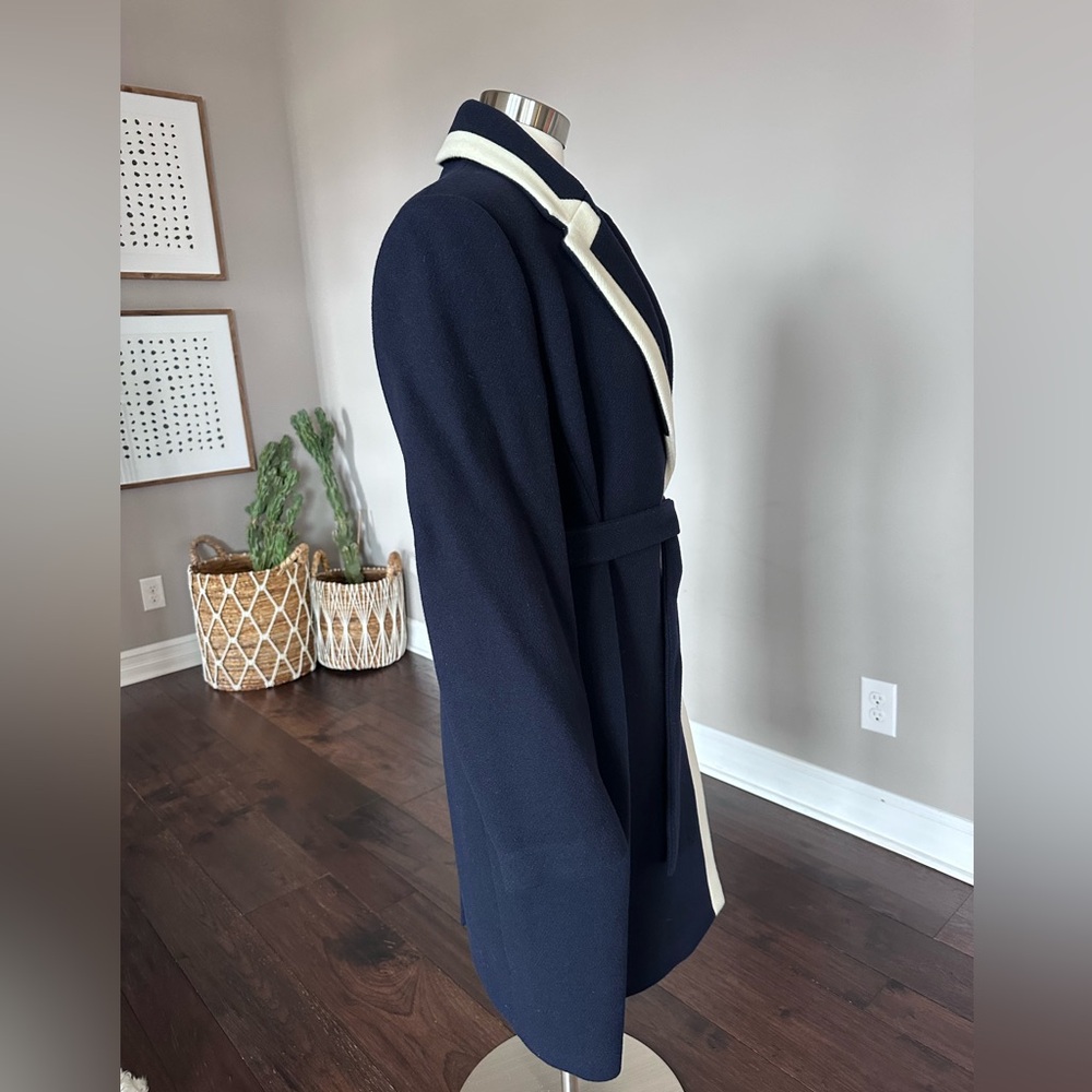 J. CREW Tipped Topcoat Italian Wool Stadium Cloth MEGHAN MARKLE Navy Size 14 NWT - Picture 5 of 14